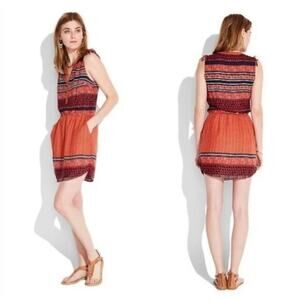 Lucky Brand Mandarin Dress Size Large Casual Printed Sleeveless Mini Tribal